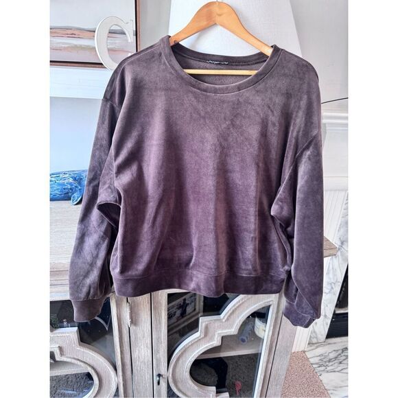 NWOT Express Brown Velvet Crewneck Sweater Size Large - Picture 1 of 8